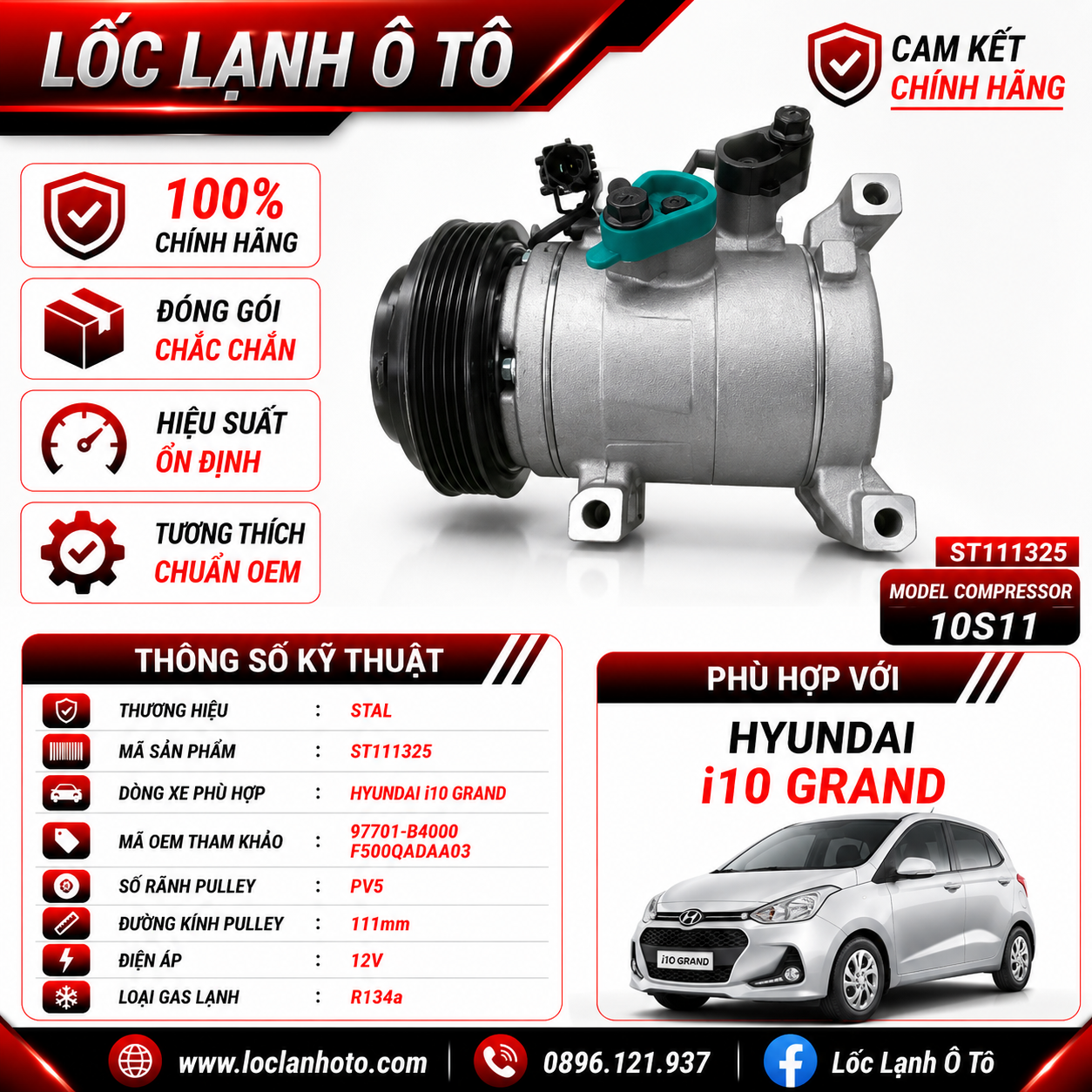 st111325_35f160633282466881174385ac8b97de.png Lốc Điều Hòa Hyundai i10 Grand STAL ST111325 (10S11, PV5, 12V) - Ảnh 1