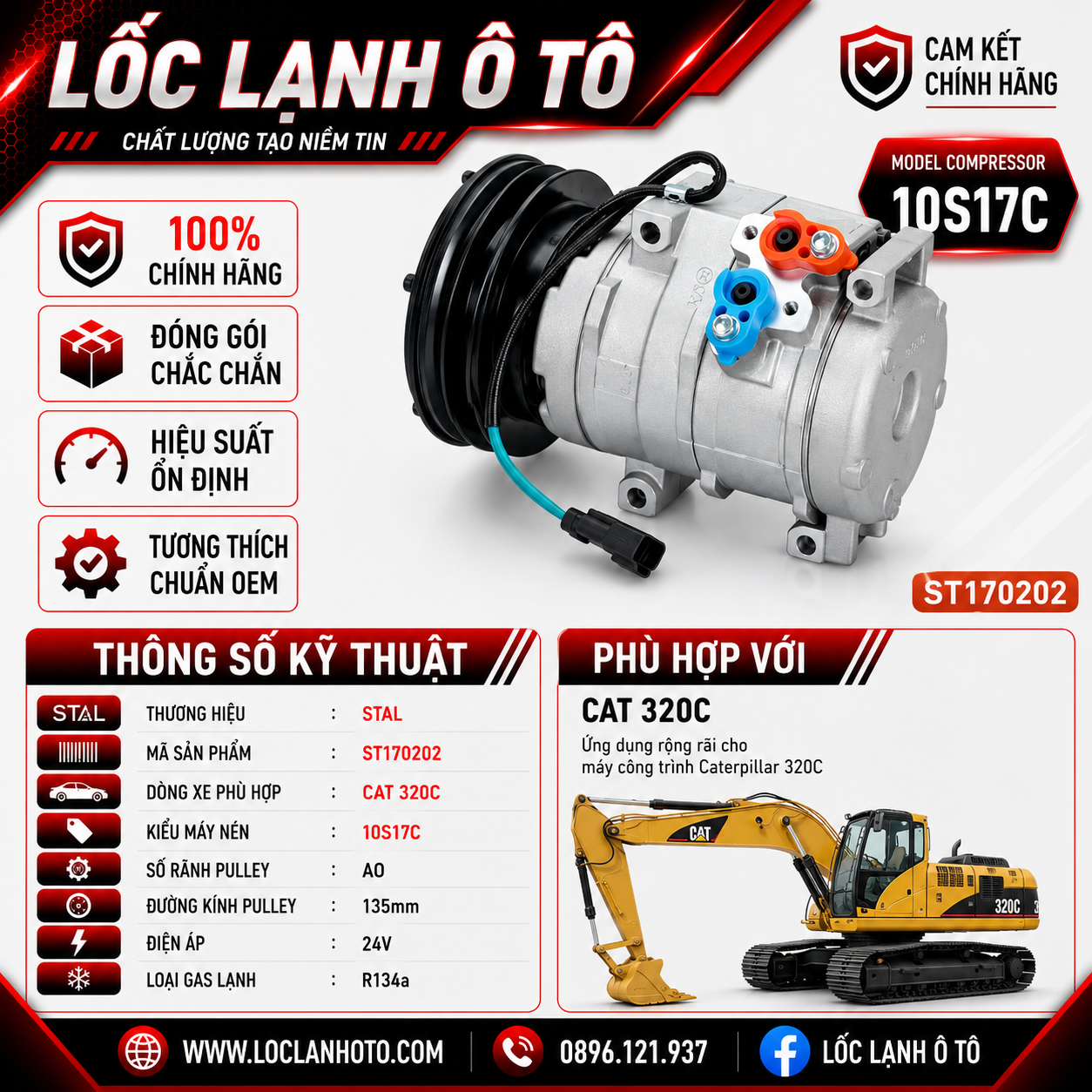 st170202_40e521852b4d43cbb85f55f3ee801088.png Lốc Điều Hòa CAT 320C STAL ST170202 (10S17C, A0, 24V) - Ảnh 1