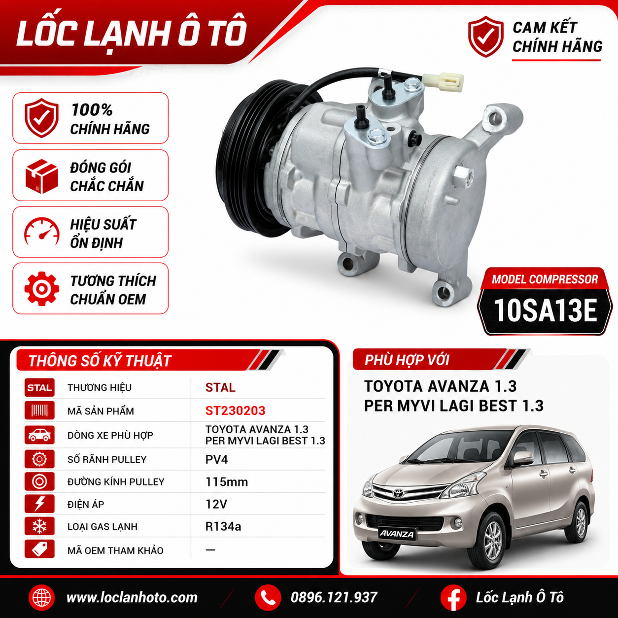 st230203_6a1f2719535b4deead55214b637527ca.png Lốc Điều Hòa Toyota Avanza 1.3 / Per Myvi Lagi Best 1.3 STAL ST230203 (10SA13E, PV4, 12V) - Ảnh 1