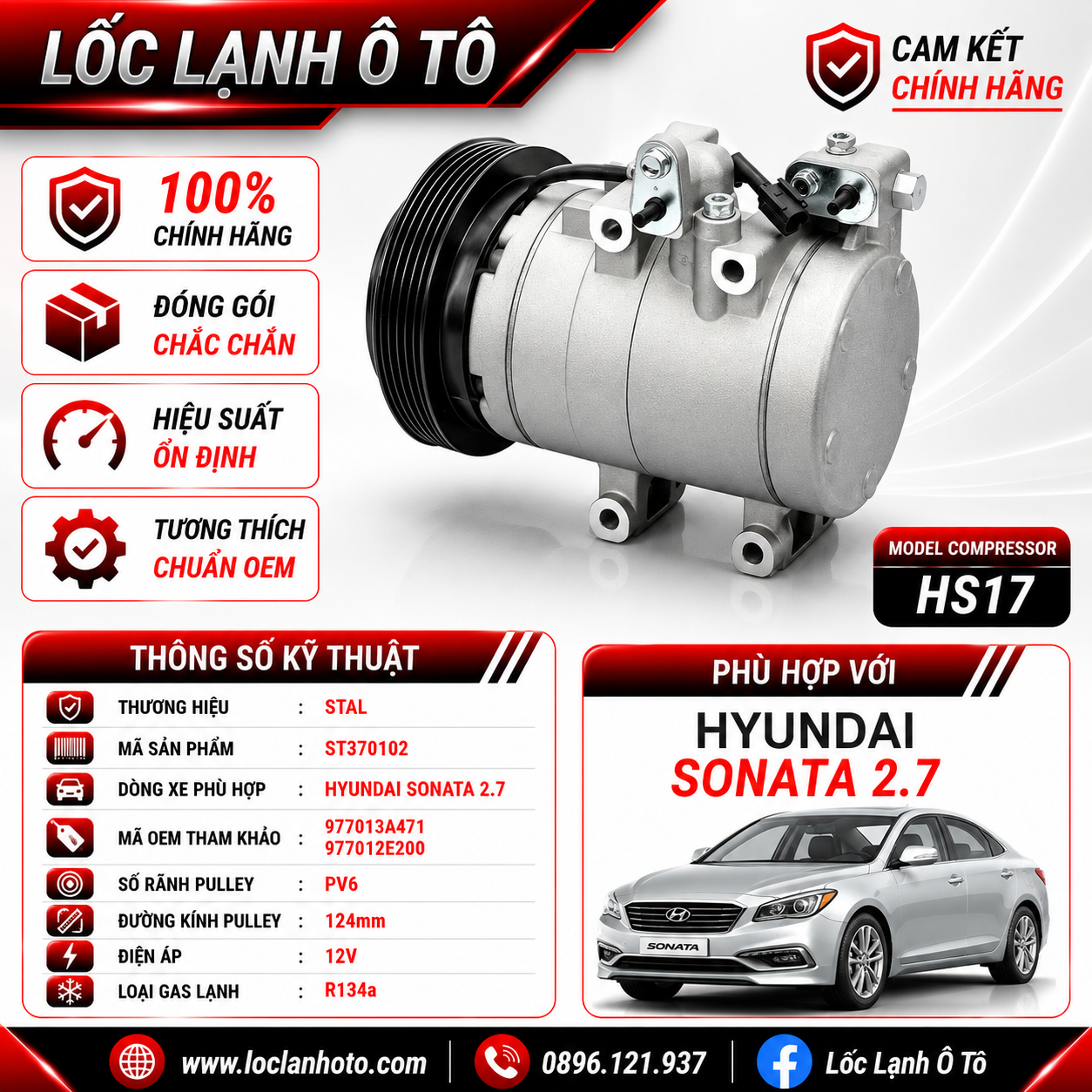 st370102_5039143bc8384944ada3a7efd6dcec04.png Lốc Điều Hòa Hyundai Sonata 2.7 STAL ST370102 (HS17, PV6, 12V) - Ảnh 1