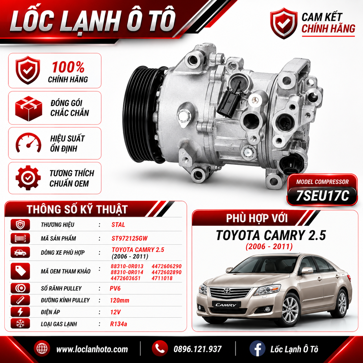 st972125gw_a88dfea338834d86a49594a9699c2c33.png Lốc Điều Hòa Toyota Camry 2.5L 2006-2011 STAL ST972125GW (7SEU17C, PV6, 12V) - Ảnh 1