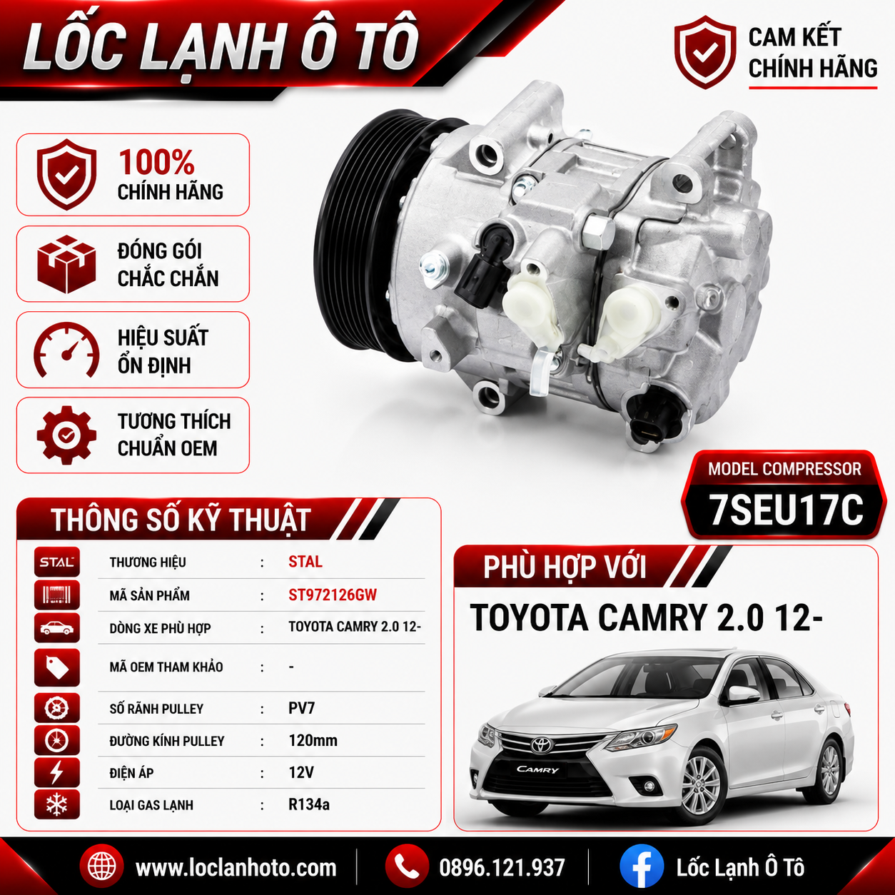 st972126gw_59565987250f4113a0bccc9772e68f83.png Lốc Điều Hòa Toyota Camry 2.0L 2012 trở lên STAL ST972126GW (7SEU17C, PV7, 12V) - Ảnh 1